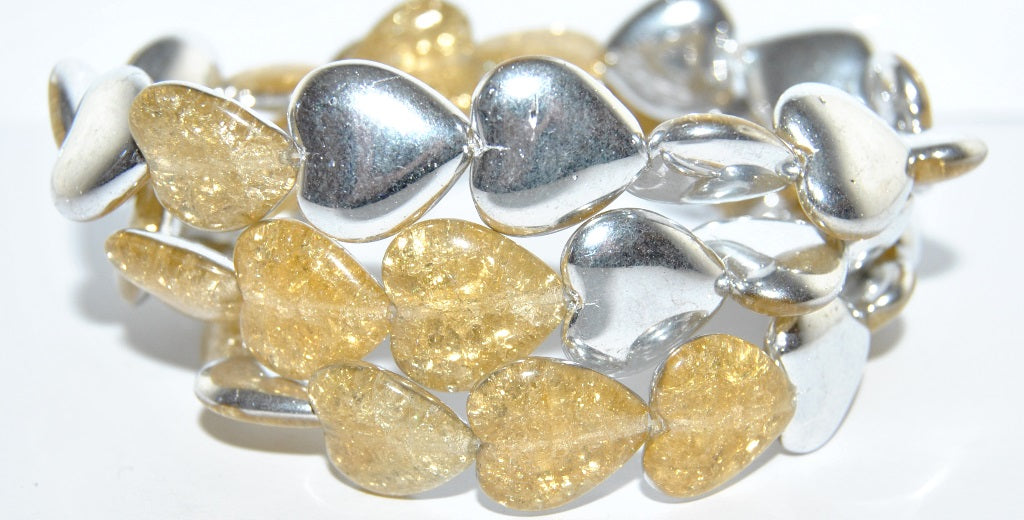 Heart Pressed Glass Beads, 10020 Crystal Silver Half Coating Crack (10020 27001 Crack), Glass, Czech Republic