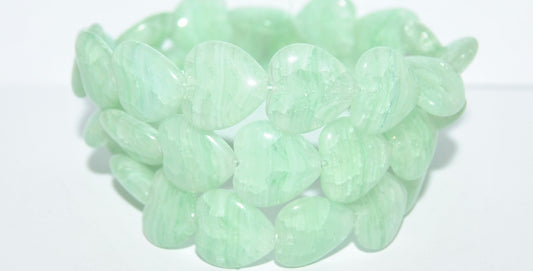 Heart Pressed Glass Beads, (Green Opal Crack), Glass, Czech Republic