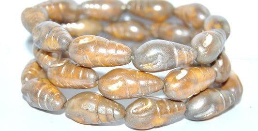Camaenidae Seashell Pressed Glass Beads, White Travertin Hematite (2010 86800 14400), Glass, Czech Republic