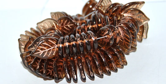 Leaf Pressed Glass Beads, Transparent Brown 54200 (10220 54200), Glass, Czech Republic