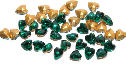 Czech Glass Rhinestones Pointed Back Hearts, Emerald Foiled (EMERALD-SIMILIZATION), Glass, Czech Republic