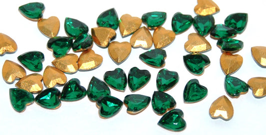 Czech Glass Rhinestones Pointed Back Hearts, Emerald Foiled (EMERALD-SIMILIZATION), Glass, Czech Republic