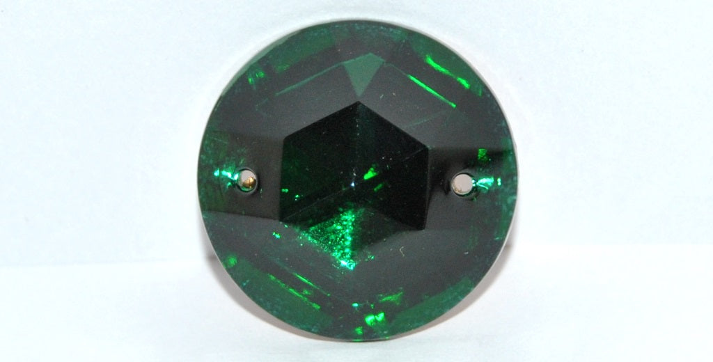 Czech Glass Rhinestones Flat Back Sew On with Hole, Emerald Foiled (EMERALD-SIMILIZATION), Glass, Czech Republic