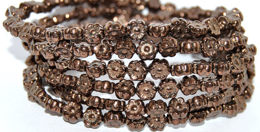 Hawaii Flower Pressed Glass Beads, Black Bronze (23980-14415), Glass, Czech Republic
