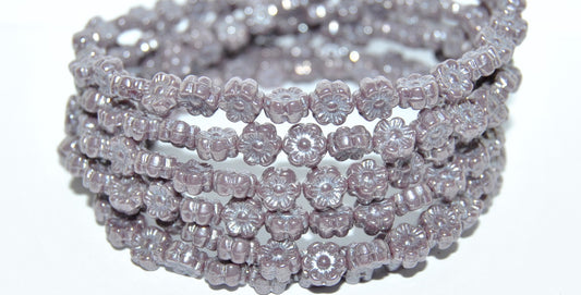 Hawaii Flower Pressed Glass Beads, Opaque Amethyst Hematite (23030-14400), Glass, Czech Republic
