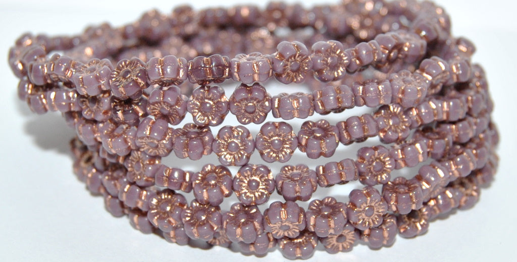 Hawaii Flower Pressed Glass Beads, Opaque Amethyst Copper Lined (23030-54200), Glass, Czech Republic