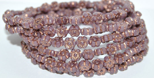 Hawaii Flower Pressed Glass Beads, Opaque Amethyst Copper Lined (23030-54200), Glass, Czech Republic