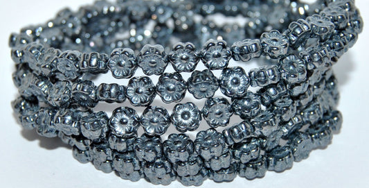 Hawaii Flower Pressed Glass Beads, Black Hematite (23980-14400), Glass, Czech Republic