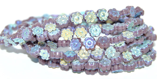 Hawaii Flower Pressed Glass Beads, Opaque Amethyst Ab 2Xside (23030-AB-2XSIDE), Glass, Czech Republic