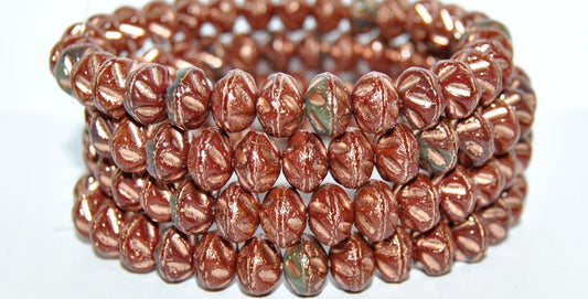 Flat Round Lentil Pressed Glass Beads, Mixed Colors Brown Copper Lined (MIX-BROWN-54200), Glass, Czech Republic