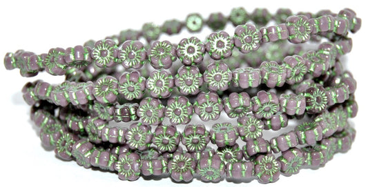 Hawaii Flower Pressed Glass Beads, Opaque Amethyst 43813 Metalic (23030-43813-METALIC), Glass, Czech Republic