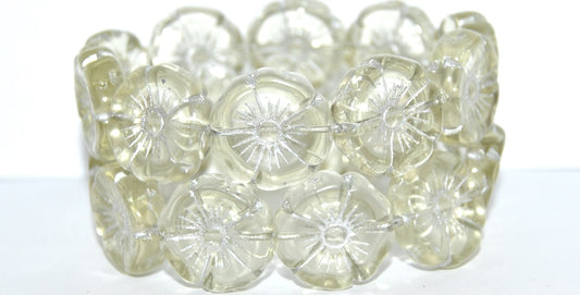 Hawaii Flower Pressed Glass Beads,Transparent Yellow Silver Lined (80100-54201), Glass, Czech Republic