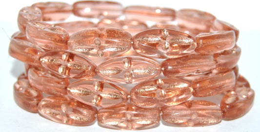 Boat Oval Pressed Glass Beads With Decor, Transparent Pink 54200 (70110 54200), Glass, Czech Republic