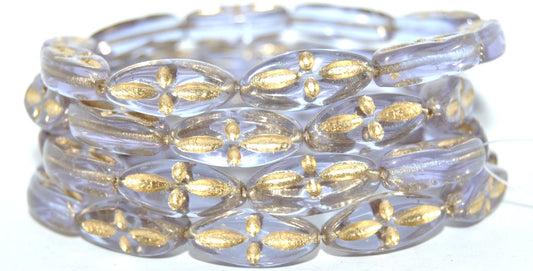 Boat Oval Pressed Glass Beads With Decor, Transparent Light Amethyst 54202 (20210 54202), Glass, Czech Republic