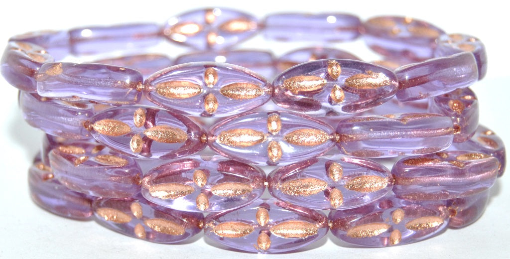 Boat Oval Pressed Glass Beads With Decor, (20350 54200), Glass, Czech Republic