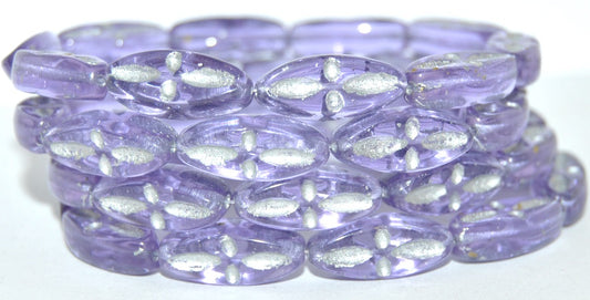 Boat Oval Pressed Glass Beads With Decor, (20350 54201), Glass, Czech Republic