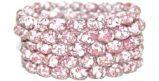 Pear Drop Pressed Glass Beads, White Terracotta Violet (2010 15496), Glass, Czech Republic