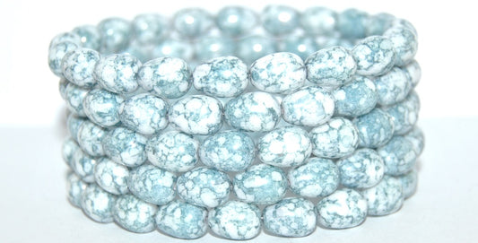 Pear Drop Pressed Glass Beads, White Terracotta Blue (2010 15464), Glass, Czech Republic