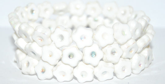 Table Cut Flower Beads With Dot, Chalk White Ab 2Xside (3000 Ab 2Xside), Glass, Czech Republic