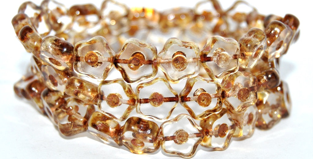 Table Cut Flower Beads With Dot, Crystal Travertin (30 86800), Glass, Czech Republic