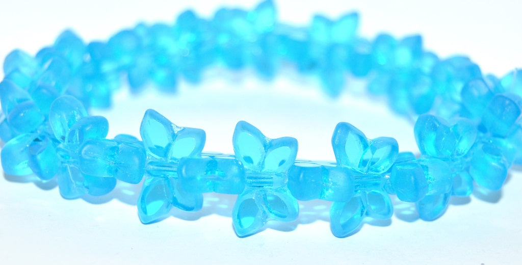 Table Cut Butterfly Beads, Transparent Aqua Matte (60040-M), Glass, Czech Republic