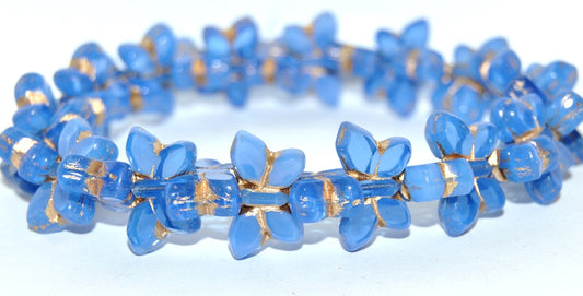 Table Cut Butterfly Beads, Opaque Light Blue Gold Lined (33010-54202), Glass, Czech Republic