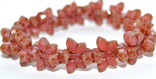Table Cut Butterfly Beads, Opal Pink Travertin (71010 86800), Glass, Czech Republic