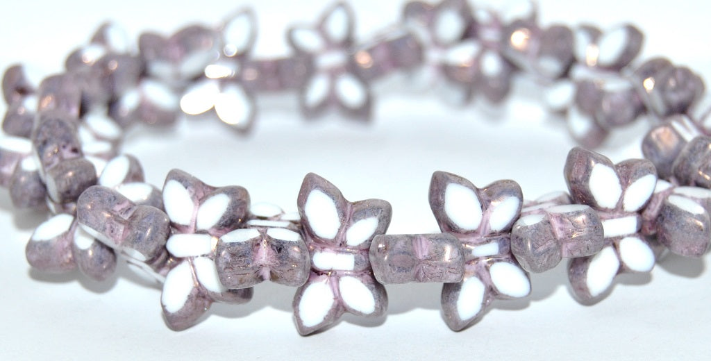 Table Cut Butterfly Beads, Chalk White Bronze (03000-14415), Glass, Czech Republic