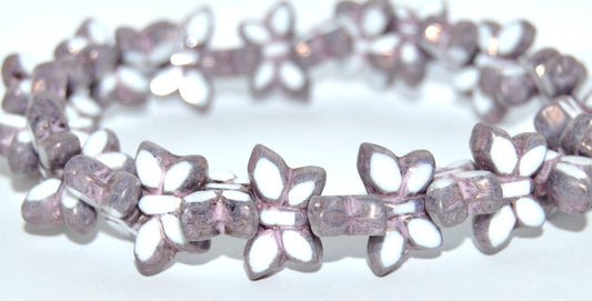Table Cut Butterfly Beads, Chalk White Bronze (03000-14415), Glass, Czech Republic
