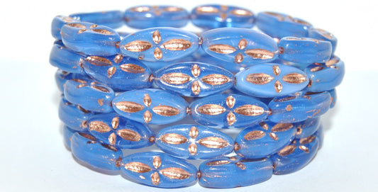 Boat Oval Pressed Glass Beads With Decor, Opal Blue 54200 (31010 54200), Glass, Czech Republic