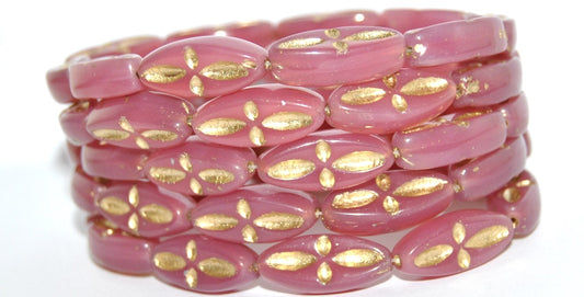 Boat Oval Pressed Glass Beads With Decor, Opal Pink 54202 (71010 54202), Glass, Czech Republic