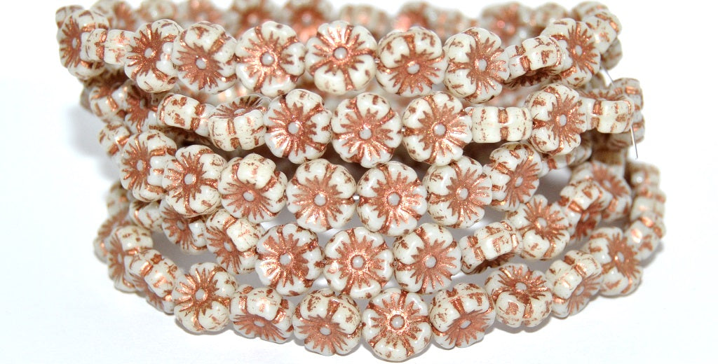 Hawaii Flower Pressed Glass Beads, Beige 55307 (13020 55307), Glass, Czech Republic