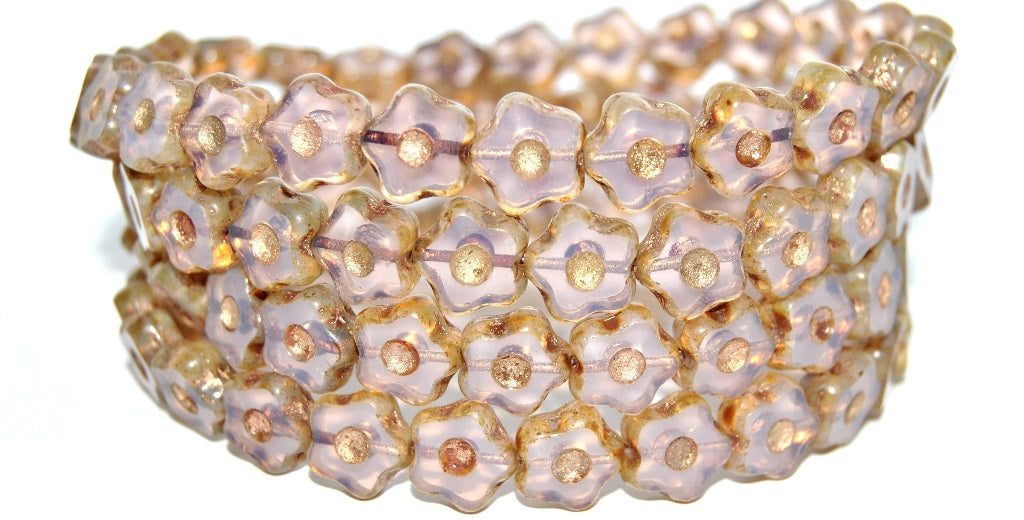 Table Cut Flower Beads With Dot, Opal Pink 86 54202 (71200 86 54202), Glass, Czech Republic