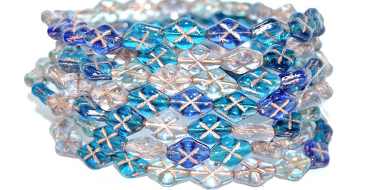 Rhombus Pressed Glass Beads, Mixed Colors Blue 54200 (Mix Blue 54200), Glass, Czech Republic