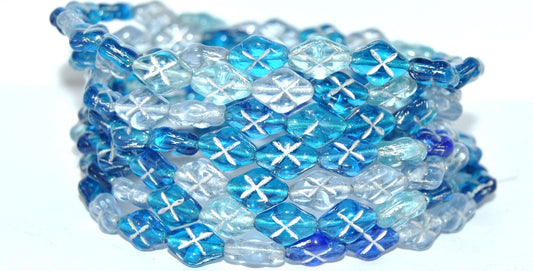 Rhombus Pressed Glass Beads, Mixed Colors Blue 54201 (Mix Blue 54201), Glass, Czech Republic