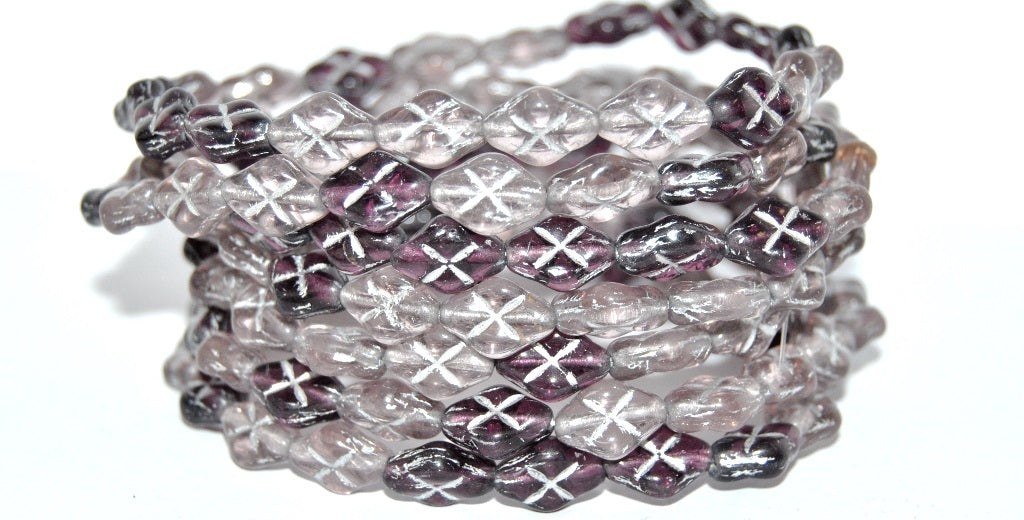 Rhombus Pressed Glass Beads, Mixed Colors Purple 54201 (Mix Purple 54201), Glass, Czech Republic