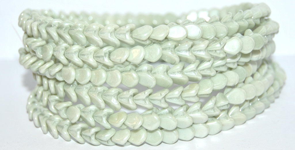 Bell Pressed Glass Beads, Chalk White Luster Green Full Coated (3000 14457), Glass, Czech Republic