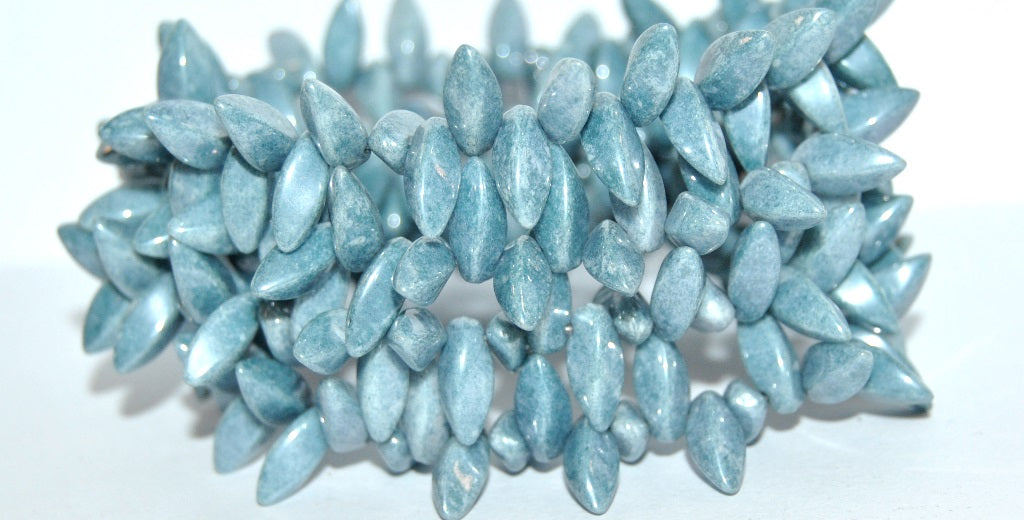 Chilli Leaf Pressed Glass Beads, Chalk White Luster Blue Full Coated (3000 14464), Glass, Czech Republic