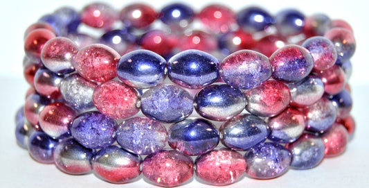 Olive Oval Pressed Glass Beads, (48214 Crackle), Glass, Czech Republic