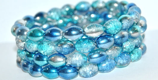 Olive Oval Pressed Glass Beads, (48212 Crackle), Glass, Czech Republic