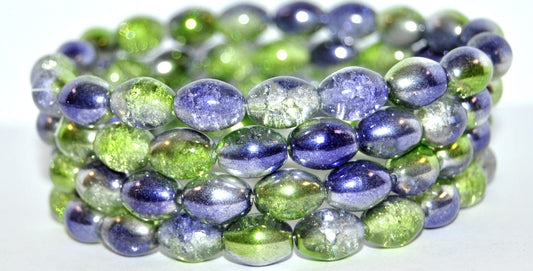 Olive Oval Pressed Glass Beads, (48206 Crackle), Glass, Czech Republic