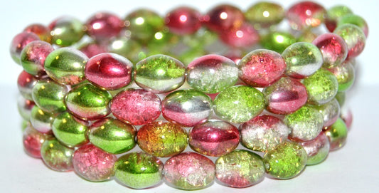 Olive Oval Pressed Glass Beads, (48217 Crackle), Glass, Czech Republic