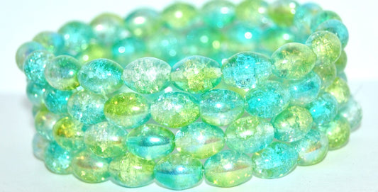 Olive Oval Pressed Glass Beads, (48210 Crackle), Glass, Czech Republic