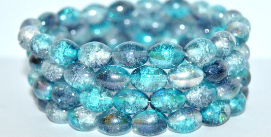 Olive Oval Pressed Glass Beads, (48103 Crackle), Glass, Czech Republic