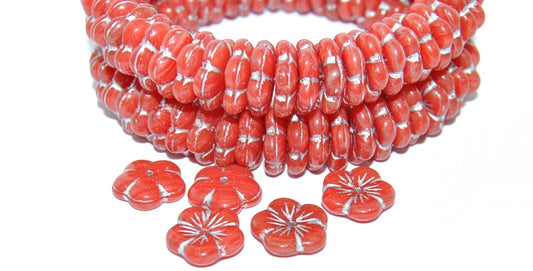 5 Petal Flower Pressed Glass Beads, 96020 Silver Lined (96020-54201), Glass, Czech Republic