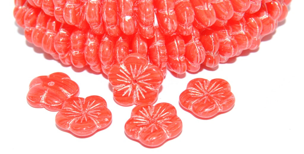 5 Petal Flower Pressed Glass Beads, 96020 43801 Metalic (96020-43801-METALIC), Glass, Czech Republic