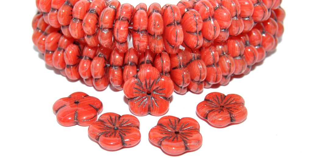 5 Petal Flower Pressed Glass Beads, 96020 43815 Metalic (96020-43815-METALIC), Glass, Czech Republic