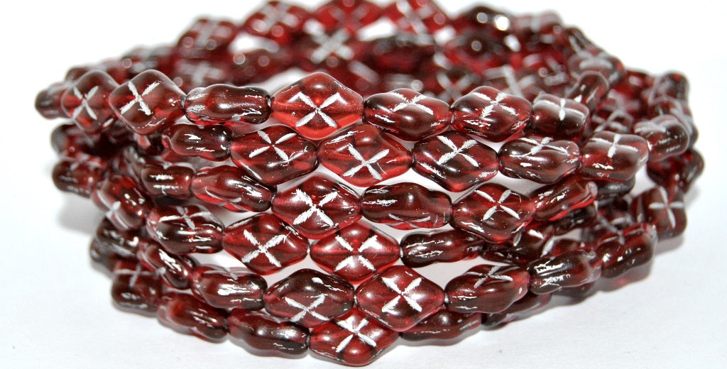Rhombus Pressed Glass Beads, Transparent Pink Silver Lined (70010-54201), Glass, Czech Republic