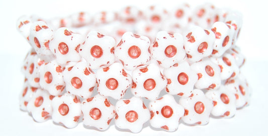 Simple Flower Pressed Glass Beads, White Copper Lined Metalic (02010-43806-METALIC), Glass, Czech Republic