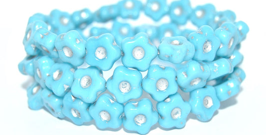 Simple Flower Pressed Glass Beads, Turquoise Blue Silver Lined (63030-54201), Glass, Czech Republic